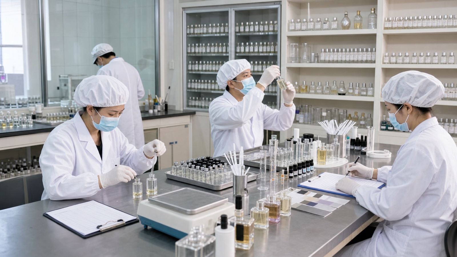 Perfume sampling quality control and retained sample review desk